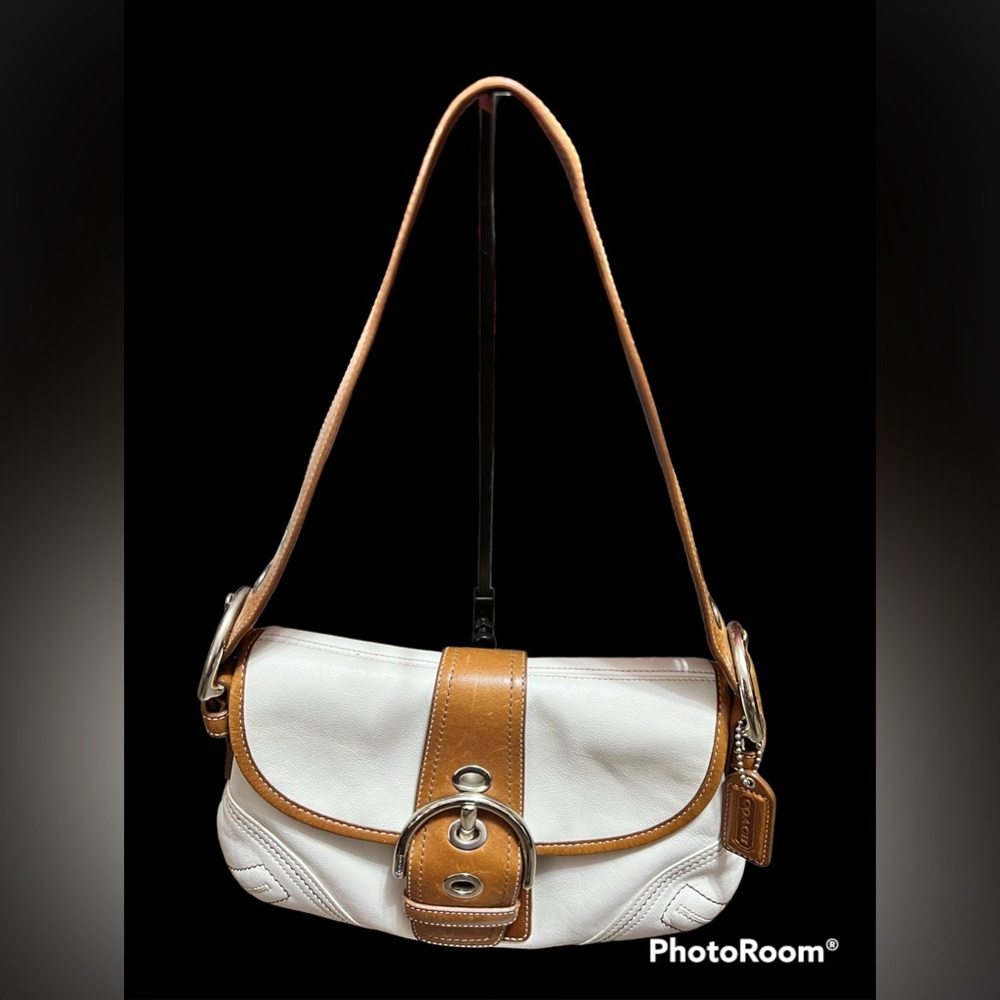Coach Y2K Soho White and Tan Leather Shoulder Bag